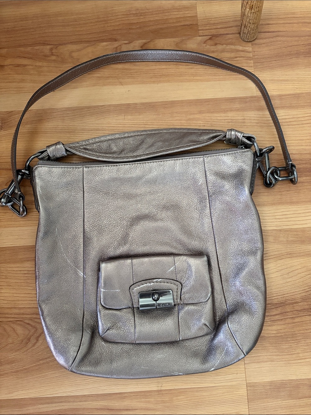 Coach Metallic Pewter Leather Shoulder Bag